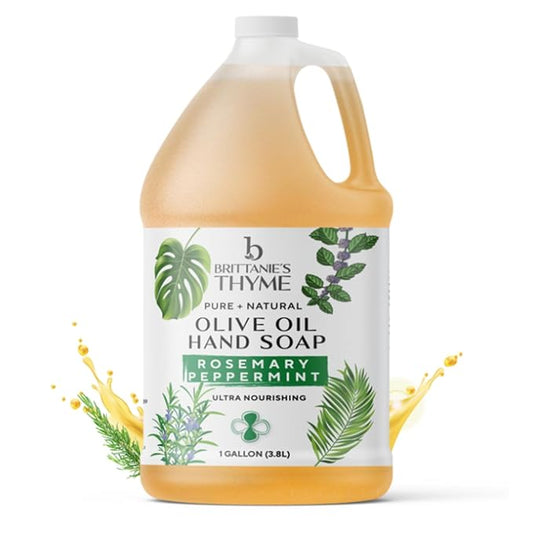 Brittanie's Pure Organic Castile Liquid Olive Oil Soap Refill, Rosemary Peppermint, 1 Gallon | Face, Body Wash, Dishes, Pets & Laundry | Vegan & Gluten Free Non-GMO