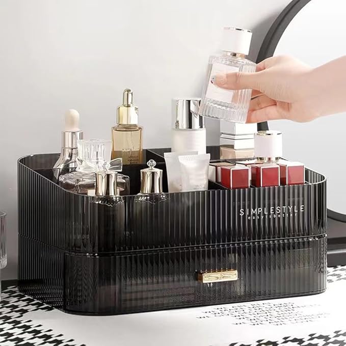 MIUOPUR Makeup Organizer with Stackable Drawers, Bathroom Vanity Organizers and Storage, Ideal for Desk and Dresser Countertops, Great for Cosmetics, skincare, Lipsticks, Nail Care -Black