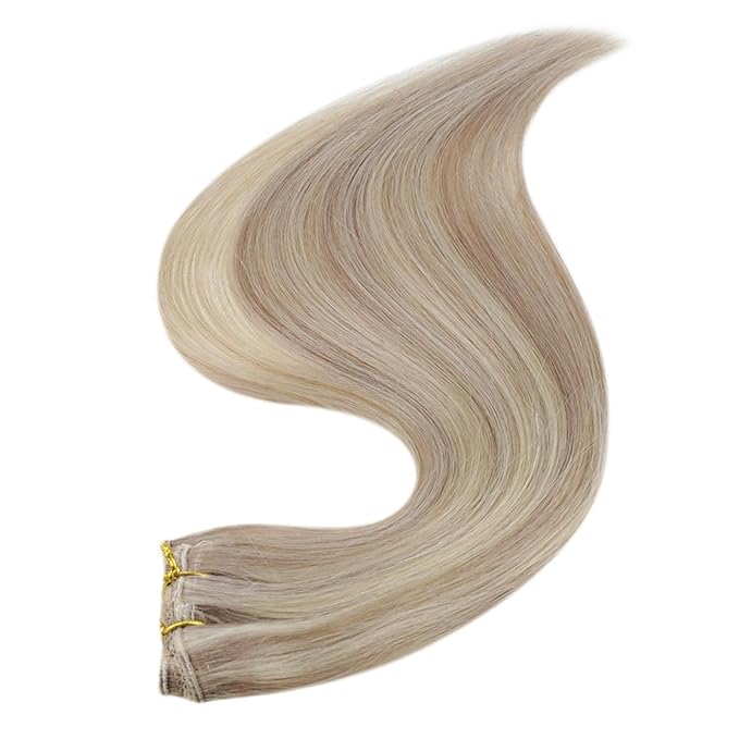 Full Shine Blonde Hair Extensions Real Human Hair Clip ins 3 Pcs 60 G Ash Blonde Highlight Bleach Hair Clip in Extensions 18 Inch Human Hair Extensions for Thinning Hair