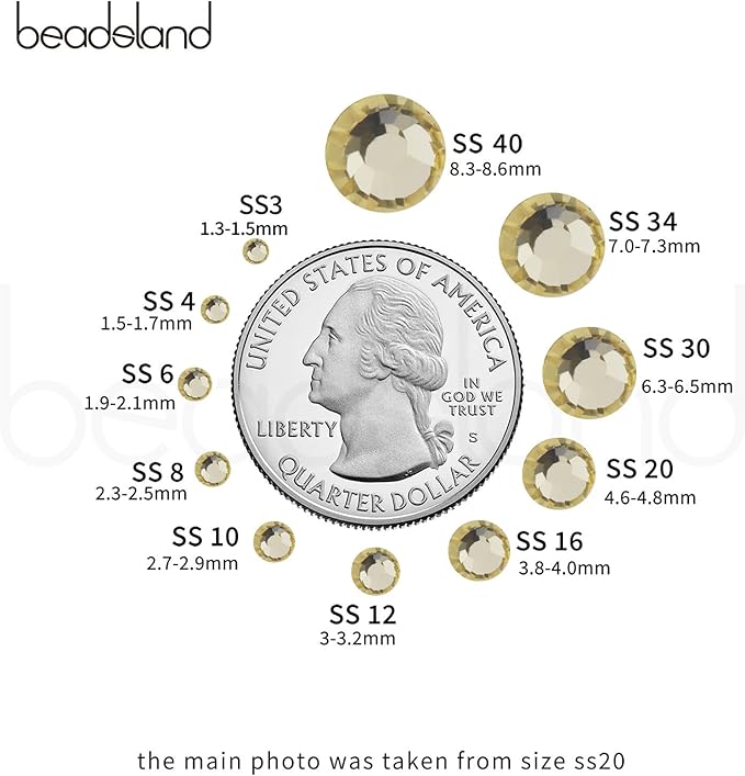 Beadsland 1440pcs Flat Back Crystal Rhinestones Round Gems for Nail Art and Craft Glue Fix, Jonquil, SS10, 2.7-2.9mm