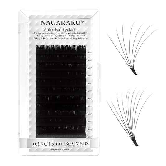 NAGARAKU Easy Fan Eyelash Extensions Volume Lash 0.07 C curl 15mm Rapid Blooming Faux Mink Cluster For Beginners Soft Professional Lash Supplies