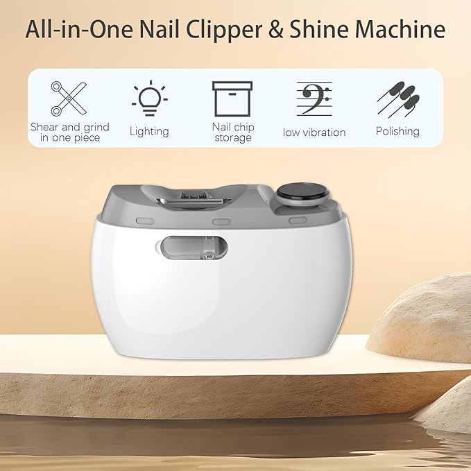 Electric Nail Clipper Trimmer for Adults: Rechargeable Baby Nail Trimmer Electric 2-in-1 Cutting and Grinding 2-Speed Nail Drill File with LED Light for Men Women Kid Seniors