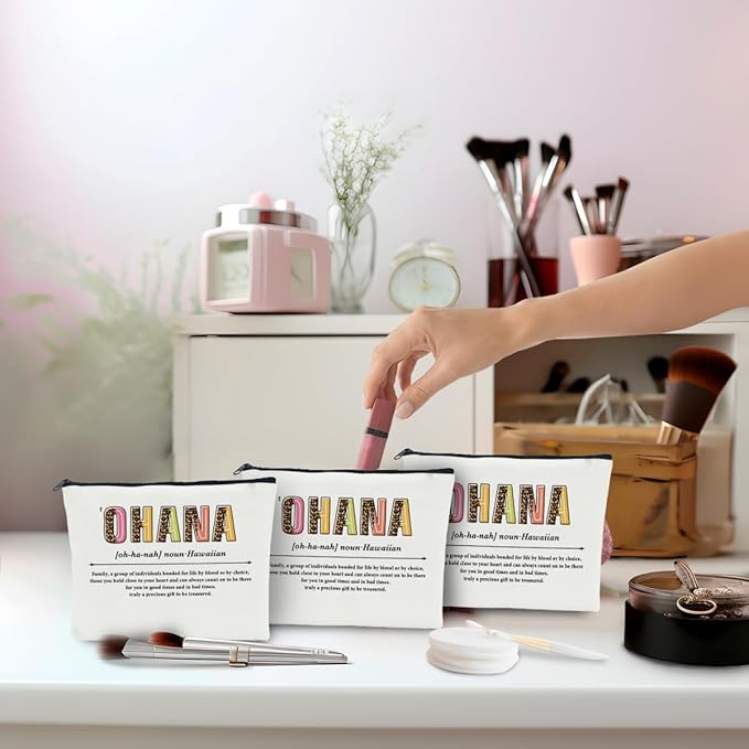 3 PCS Ohana Noun Makeup Bag Family Gifts Hawaiian Gifts Family Gifts Ideas for Women Female Mom Grandma Sister Daughter Vacation Holiday Christmas Cosmetic Bag Travel Toiletry Bag