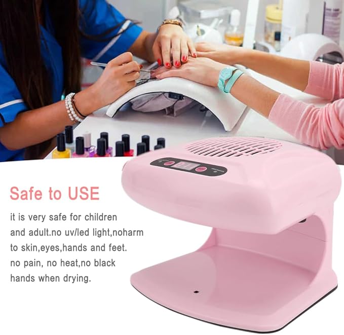 Air Nail Dryer, Pink 300W Infrared Sensor 2 in 1 Automatic Induction Cold Hot Air Nail Polish Drying Fan Wind Blower Dryer for Regular Nail Polish, Home and Salon Use
