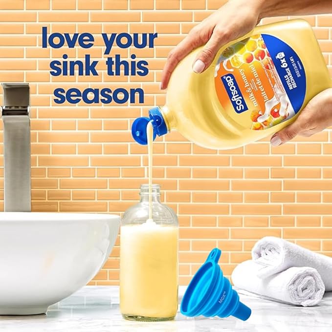 MGX Milk & Honey Scented Liquid Hand Soap Refill, 2pk 50 Oz Bundle Soap Dispenser Easy-Pour Funnel (3 Items)