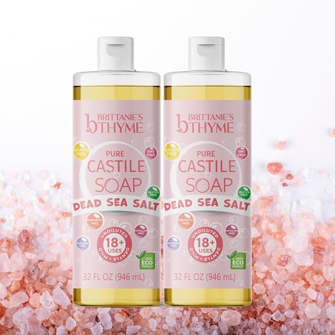 Brittanie’s Pure Castile Liquid Soap Refill, Dead Sea Salt, 32 Ounce Pack of 2 | Dish Soap, Hair & Body, Home, Gentle and Pure, Made with Natural Luxurious Oils, Vegan & Gluten Free Non-GMO