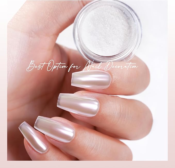 Chrome Nail Powder Pearl White Aurora Effect Metallic Mirror Moonlight Pigment Iridescent Glitter Kit for Gel Polish Nail Art Decoration, 6 Colors Set 0.5g/Jar