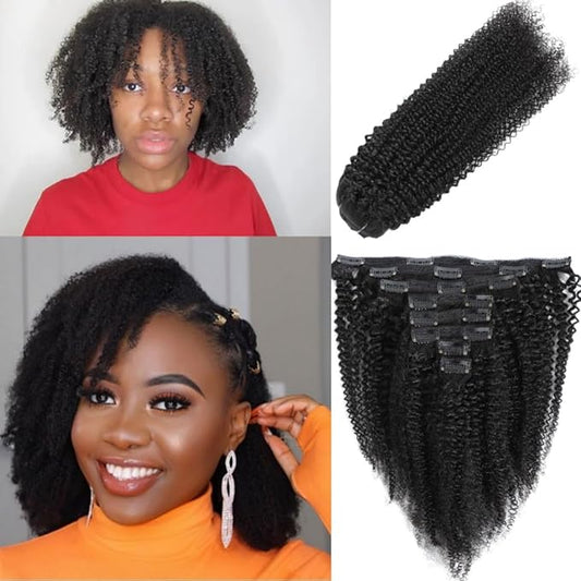 LUMIERE Afro Kinky Curly Clip In Hair Extensions 4B 4C Seamless Human Hair Clip In Extensions For Black Women 8Pcs With 20 Clips Brazilian Remy Hair Natural Color 10 Inch