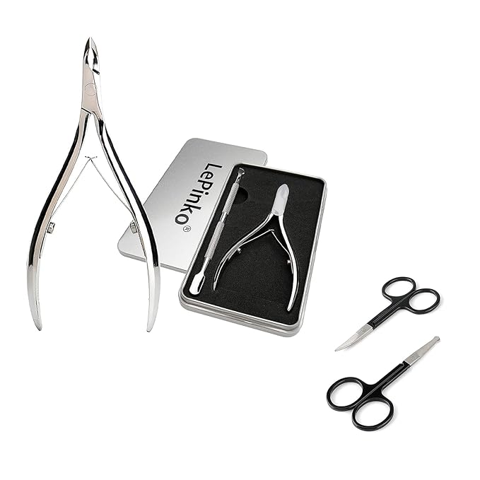 LePinko Salon-Quality Cuticle Trimmer with Cuticle Pusher and Cuticle Scissors Set