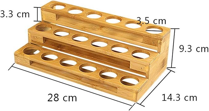 Pure Vie 3 Tier Essential Oil Bottles Wooden Storage Display Stand Travel Display Presentation Holder, Cosmetic Aromatherapy Organizer Rack Nail Polish Fragrance Container - Holds 18 Slots (30 ml)