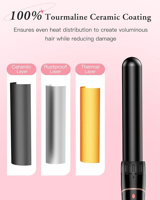 Long Barrel Curling Iron Wand Set, BESTOPE PRO 6 in 1 Curling Wand Set with Ceramic Barrel for Long/Medium Hair, 0.35"-1.25" Interchangeable Hair Wand Curler, Dual Volts, Include Glove & Clips - Black