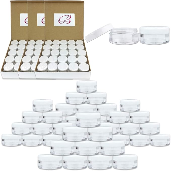 Beauticom (Quantity: 200 Pieces) 5G/5ML Round Clear Jars with White Lids for Lotion, Creams, Toners, Lip Balms, Makeup Samples