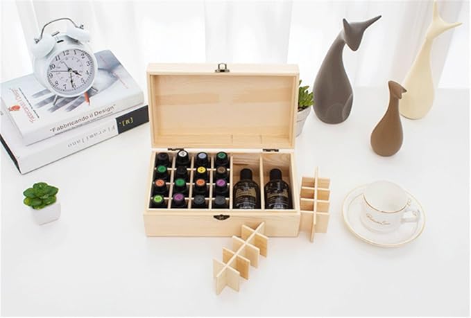 Pure Vie Essential Oil Wooden Storage Box Travel Display Presentation, Holds 36 Bottles for 5, 10, 15ml - Aromatherapy Organizer Nail Polish Fragrance Container - Keep Your Oils Safe & Space Saver