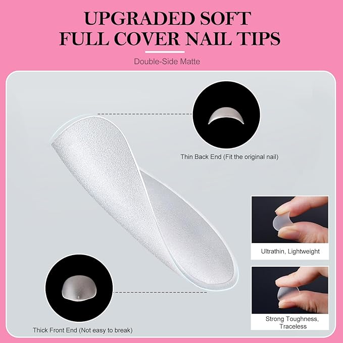 Almond Nail Tips, 360pcs Clear Acrylic Nail Extension Set in 15 Sizes, Matte Medium Almond Full Cover Press on False Nail Tips for DIY Nail Art, Spring Summer DIY Salon Gift