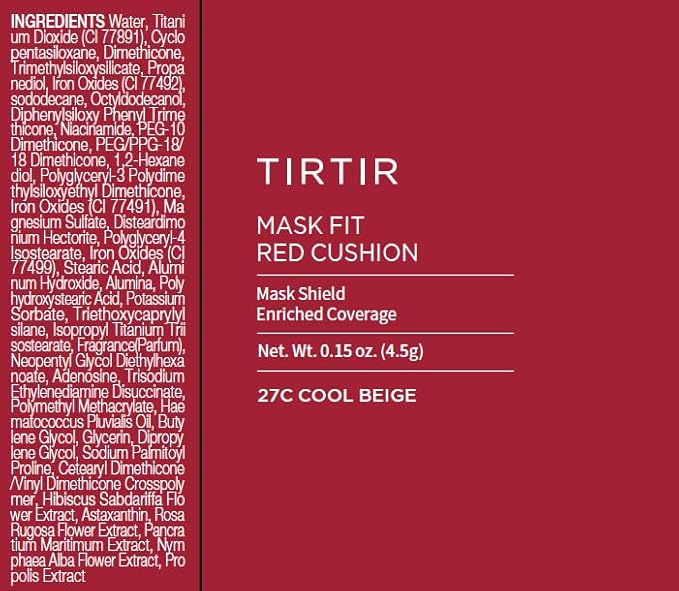 TIRTIR Mask Fit Red Cushion Foundation | Full coverage, Weightless, Skin fit, Satin Glow Finish, Korean Makeup Cushion Foundation (#27C Cool Beige, 0.63 Fl Oz)