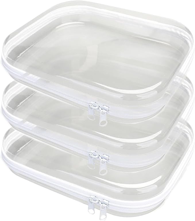 3PCS Zippered Transparent Cases for Snacks,Portable Waterproof Cosmetic Bag with Zipper,Clear Hard Shell Zipper Case for Cosmetic Storage, Putting Snacks, Pencil Case