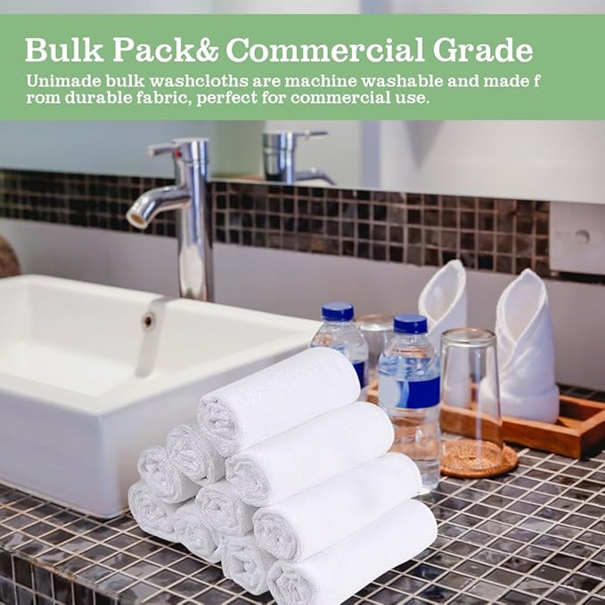 Washcloths Bulk - 100 Pack - Face Towel (12" x 12"), Highly Soft Wash Cloth and Hand Towels, Fast Drying Multi-Purpose Microfiber Cleansing Cloths for Bathroom, Hotel, Spa, and Salon - White