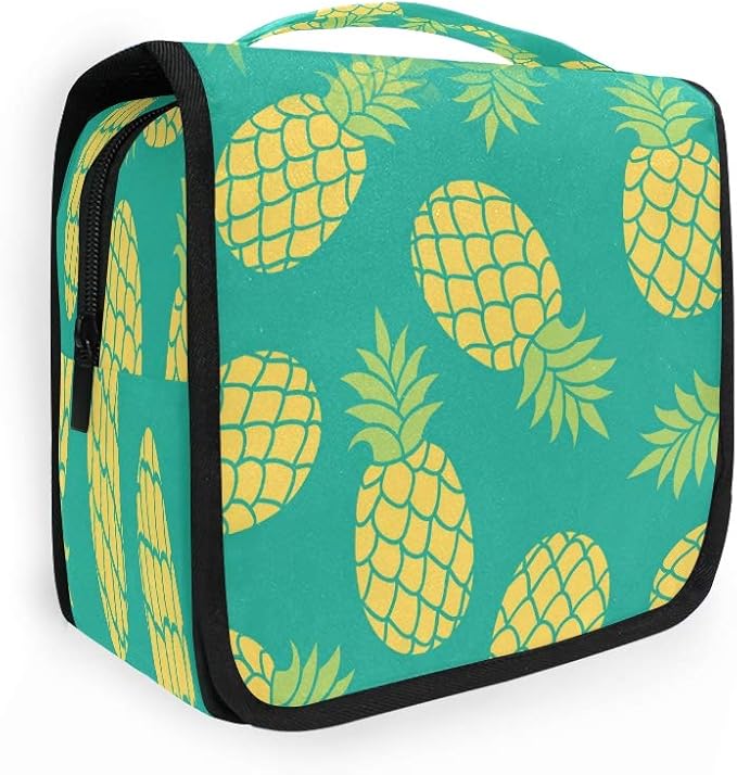 Hanging Toiletry Bag Tropical Fruit Pineapple Pattern Portable Travel Cosmetic Makeup Bag Bathroom Shower Shaving Kit Organizer Bag for Men Women