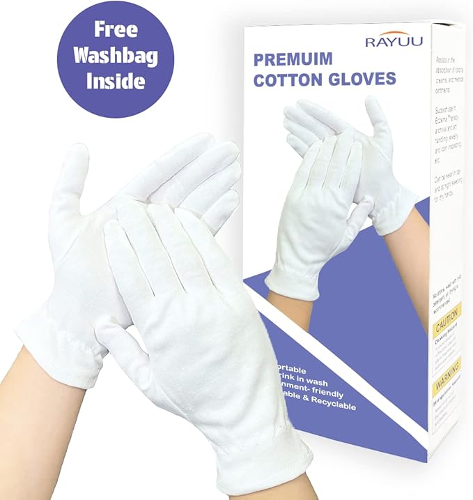 Moisturizing Cotton Glove for Dry Hand Treatment, Nighttime Sleeping Gloves for Eczema, Dry Sensitive Irritated Skin, Hands SPA, Lightweight, Durable and Reusable, Mitten (L - 3 Pairs)