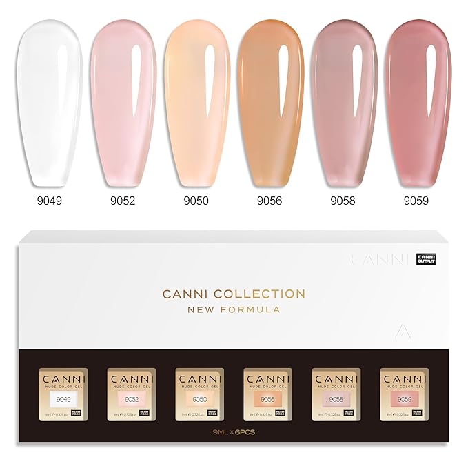 CANNI Jelly Nail Polish Set, 6 Colors 9ML Sheer Milky White Nude Pink Gel Polish Kit Translucent Soak off UV LED Nail Gel DIY Manicure French Nail Salon