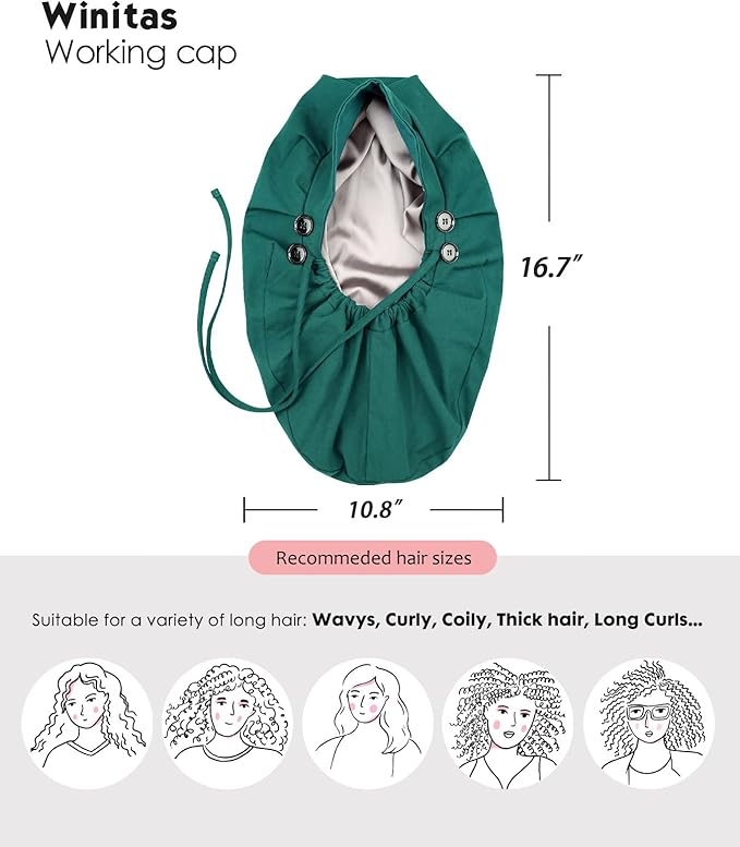 Satin Lined Work Cap with Button for Long Hair Women