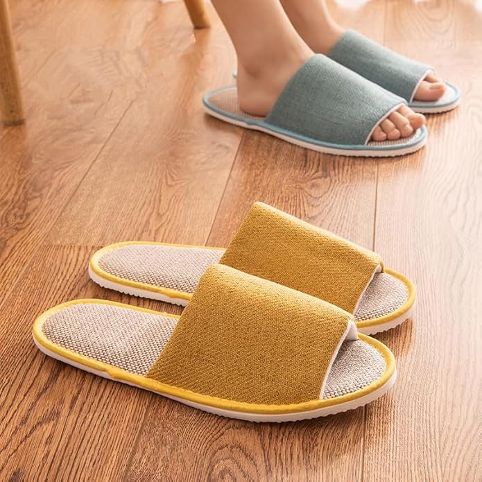 5-6 Pairs Spa Slippers, Non Slip Disposable Slippers for Guest, Washable Foldable Indoor Slippers, Open Toe Linen Spa Slippers for Women Men