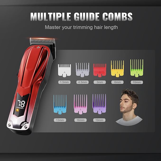 VEVOR Professional Hair Clipper for Men, Cordless Barber Clipper with 6800RPM Brushless Motor & LED Display, Men's Hair Cutting Grooming Kit with 8 Guide Combs for Home Barber, Ideal Gift for Husband