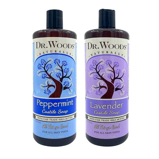 Dr. Woods Refreshing and Relaxing Pure Liquid Castile Soap with Organic Shea Butter Combo (2 Assorted 32 Ounce Bottles)