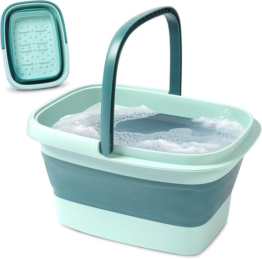 AllSett Health Collapsible Foot Bath – Advanced Foot Soaking Tub with Portable Design and Handle, Compact and Lightweight Foot Soak with Acupressure Points - Green, Blue