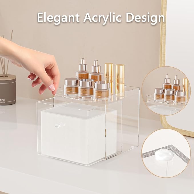 Disposable Face Towels Holder for Clean Skin Club，Acrylic Face Towels Container Drawer, Custom Made Holder for Home and Makeup Organization (Towels Not Included)