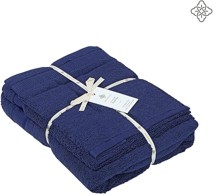 BIOWEAVES 100% Organic Cotton 6-Piece Luxury Bathroom Towels Set GOTS Certified 700 GSM, 2 Bath Towels, 2 Hand Towels & 2 Wash Cloths - Navy Blue