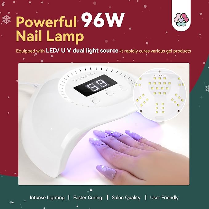 Saviland Christmas Poly Nail Gel Kit with U V Light: 8 Colors Poly Nail Gel Nail Kit Extension Slip Solution Nail Brush UV Nail Lamp Basic Tools Nail Art for Beginners Home DIY Christmas Gift