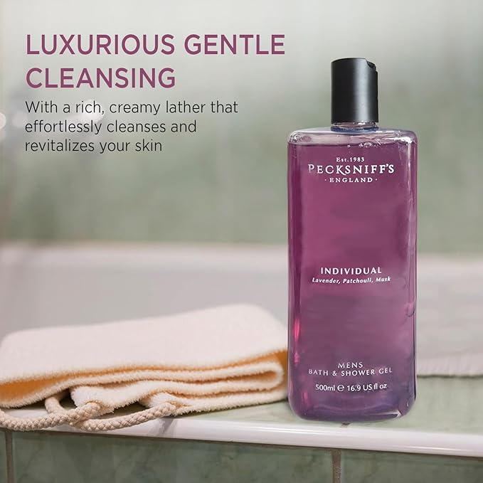 Pecksniff's Men's Individual Bath & Shower Gel Body Wash 500ml - Luxurious Lavender, Patchouli & Musk Scent - Nourishing & Hydrating Formula for All Skin Types