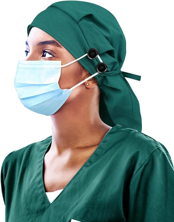 Satin Lined Work Cap with Button for Long Hair Women