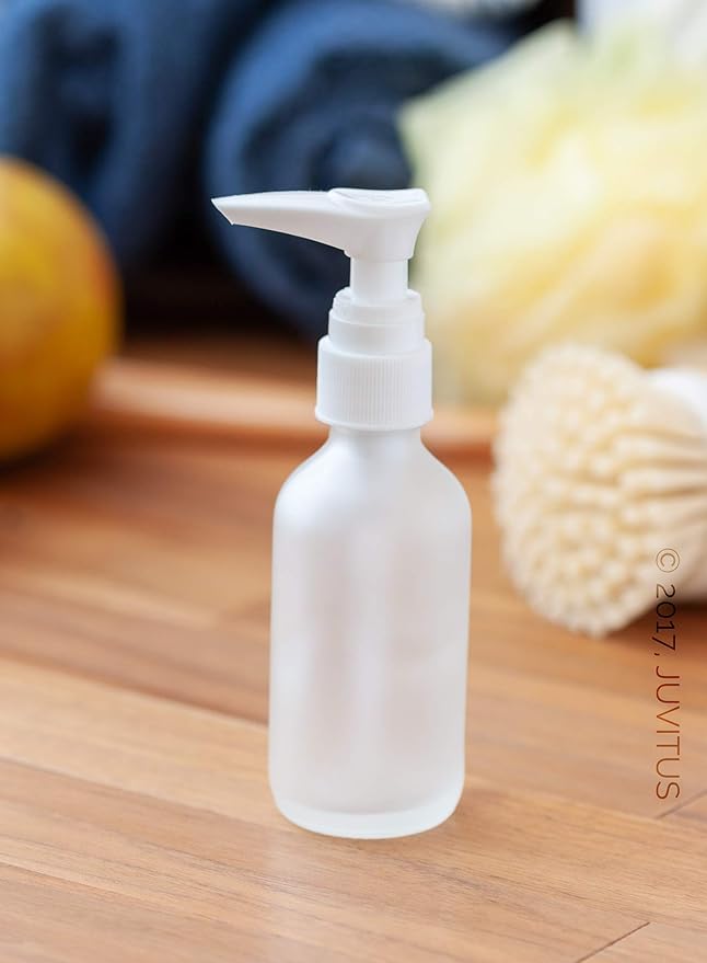 2 oz Frosted Clear Glass Boston Round Bottle with White Lotion Pump (12 Pack)