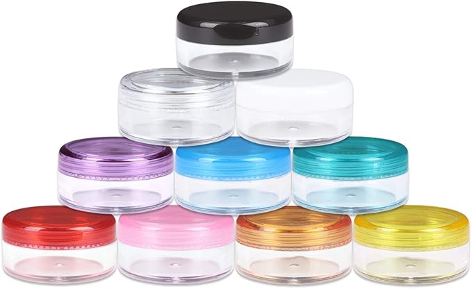 (Quantity: 200 Pieces) Beauticom 5G/5ML Mix Color Jars with RED Lids for Scrubs, Oils, Toner, Salves, Creams, Lotions, Makeup Samples, Lip Balms