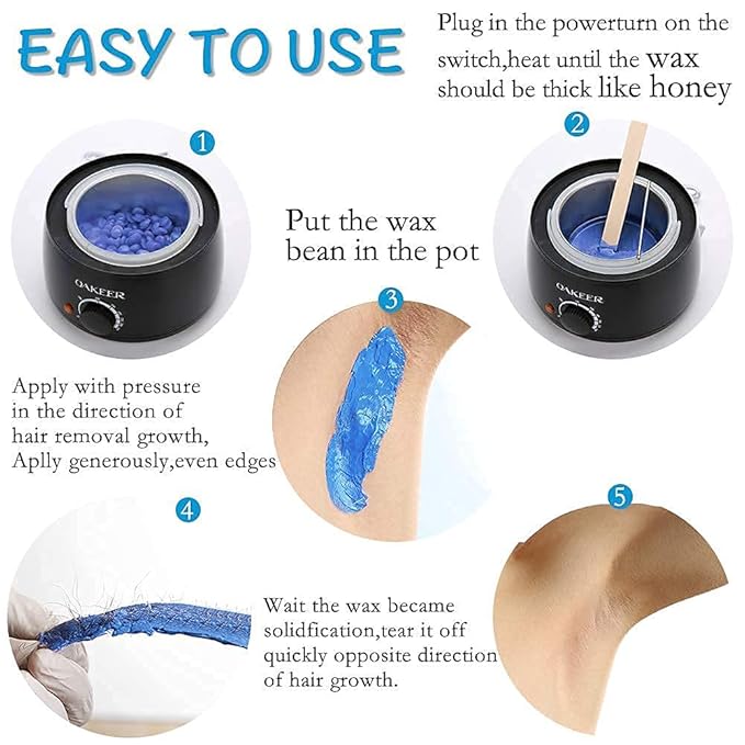 Oakeer Waxing Kit Women Men Wax Warmer Hair Removal at Home with 6 Bags Beans Body Waxing for Eyebrows Nose Cheeks Arms Bikinis Legs 62 Accessories