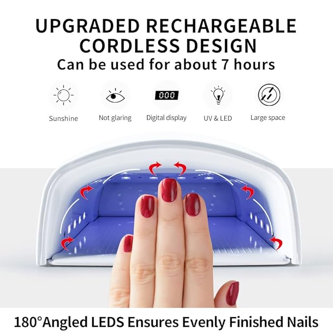 Rechargeable UV LED Nail Lamp, Professional Cordless UV Light for Nails Nail Lamp Machine with Automatic Sensor, 5 Timer Setting Fast Nail Light Curing Lamp for Salon & Home