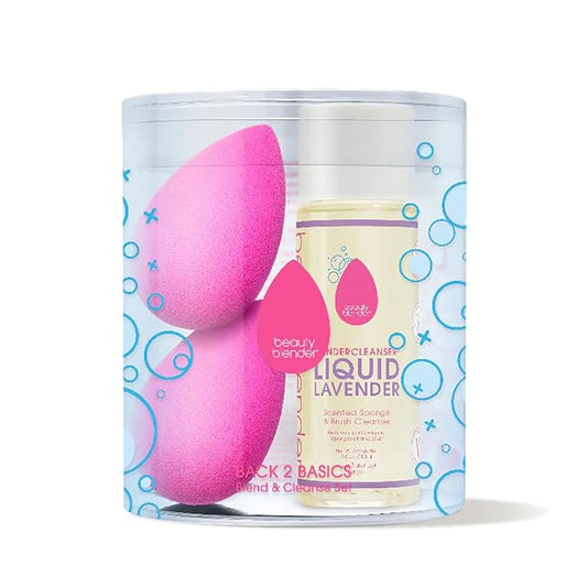Beautyblender® | Back 2 Basics 3-Piece Blend & Cleanse Set, 2 Original Beauty Blenders + Blendercleanser® Liquid Lavender Makeup Sponge + Brush Cleaner, Made in USA, Vegan, Cruelty Free, 3 oz