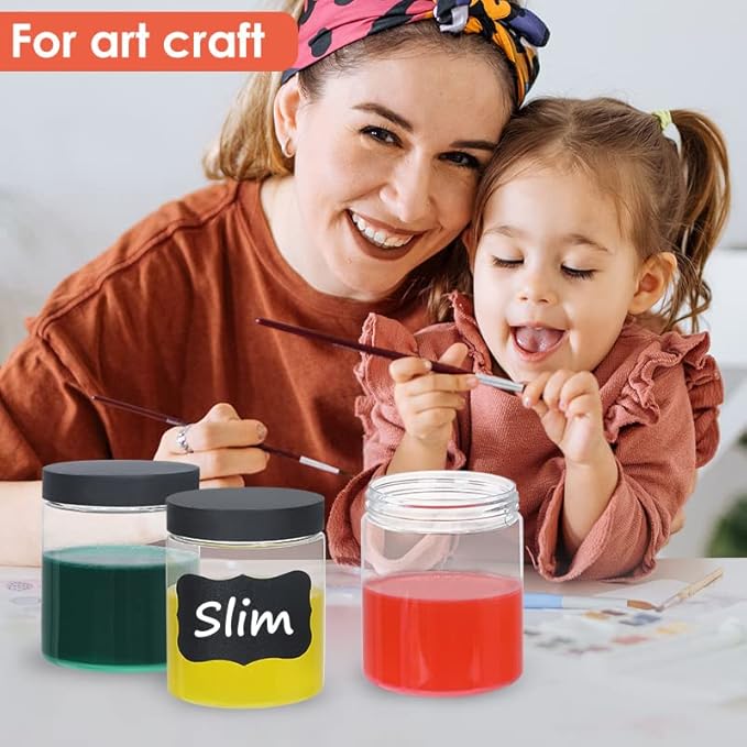 48pcs 8 oz Plastic Containers with Lids Pen Labels Leak Proof BPA Free Airtight Refillable Clear Small Containers Storage Jars for Storing Dry Food Makeup Slime Honey Jam