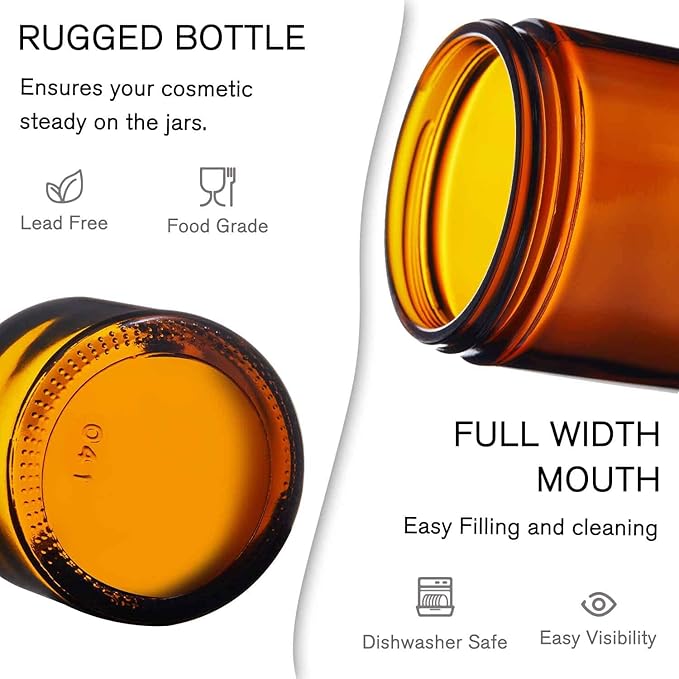 1 oz Round Clear Glass Jars, Bumobum 48 pack Cream Jars with Black Lids, Black and White Labels & Inner Liners, Empty Cosmetic Containers for Cream, Lotion