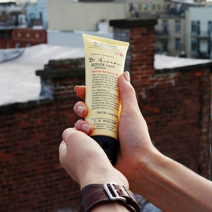 C.O. Bigelow Dr. Hiosous Quince Hand Lotion for Dry Hands, Hand Cream to Soften Dry, Cracked Skin and Create Glove-Like Barrier, with Quince Extract, Carrot Oil, and Shea Butter, 4 fl oz