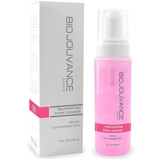 Rejuvenating Foaming Facial Cleanser 8oz / 240ml - For Mature/Sun Damaged Skin | Gentle Foam Face Wash & Makeup Remover | Daily Skin Care Treatment Regimen | Made in France
