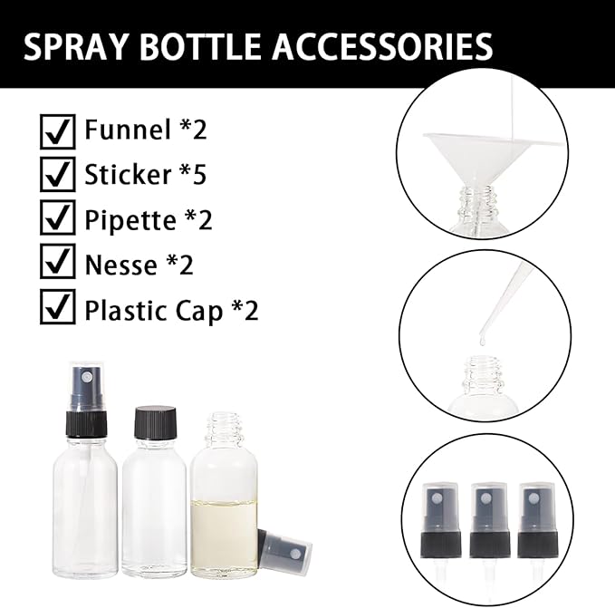 1oz Spray Bottles,Refillable Empty Glass Bottle with Small Fine Mist for Hair,Essential Oil,Plants, Cleaning Solutions(48 Pack)