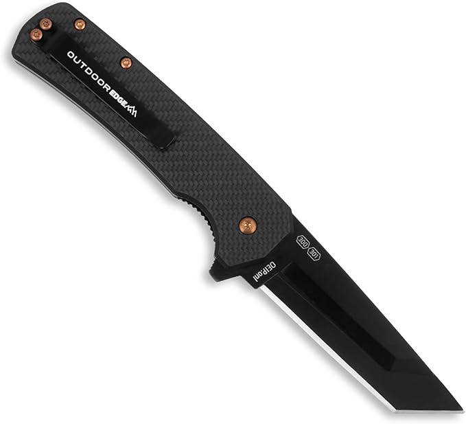 OUTDOOR EDGE Razor VX5 | 1K Carbon Over G10 with Black Tanto| Replaceable Blade EDC Folding Pocket Knife | 3" Blade, Ceramic Ball Bearings, Carbon Fiber Handle, Reversible Pocket Clip | Outdoor, Camping, Survival, Utility