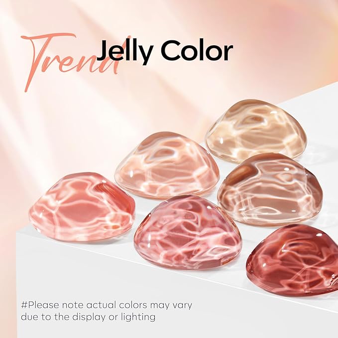 modelones Jelly Gel Nail Polish, 6 Colors Nude Brown Pink Gel Polish Neutral Nail Art Design Translucent Soak Off LED Nail Lamp Manicure Salon DIY Girls Women Gift