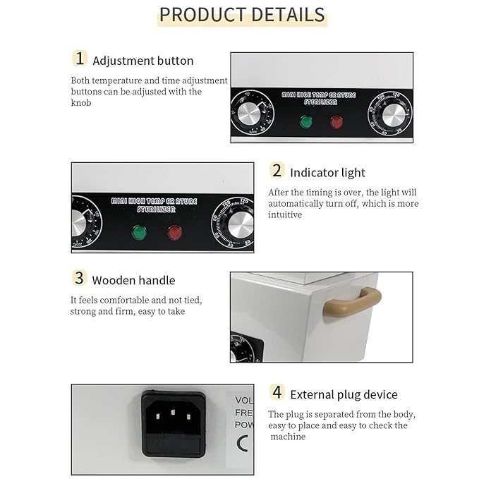 High Temperature Metal Tool Cleaning Box with Timer 110V 300W 1.5L Dry Heat Cabinet with Adjustable Temperature and Handle for Beauty SPA Salon Barber Metal Equipment Cleaning