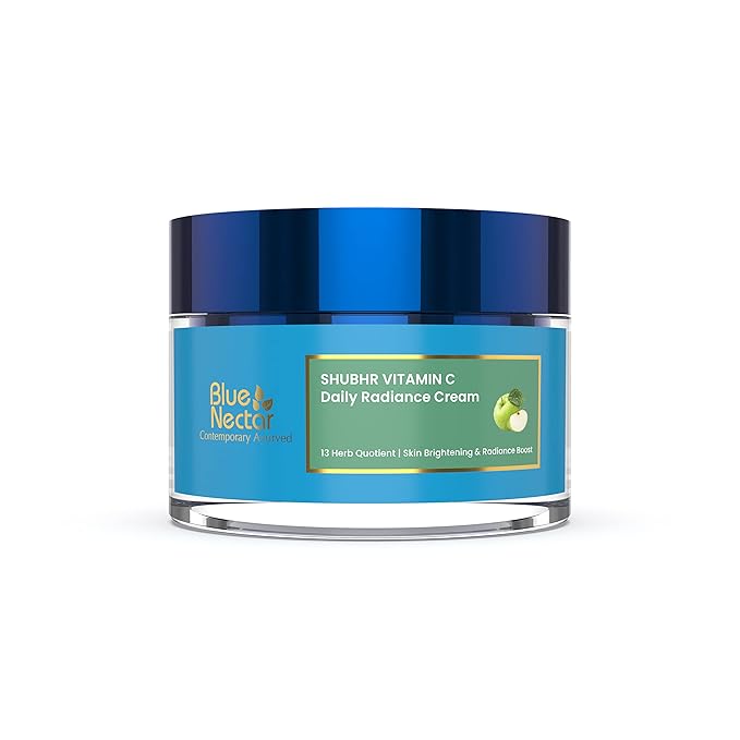 Blue Nectar Plant Based Vitamin C Face Cream for Glowing Skin, Dark Circle Removal Cream with Green Apple and Almond Oil (13 Herbs, 1.7 Oz)