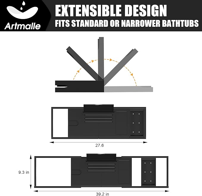 Artmalle Foldable Bathtub Tray Table, Bamboo Bathtub Caddy Tray for Tub with Book Holder for Luxury Bath, Bathroom Accessories for Women Men with Free Soap Dish (Semi-Simple, Black)