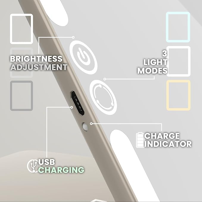 Eclipse LED Lighted Travel Vanity Makeup Mirror | 3 Colour Light, Compact, Portable, Lighted, Rechargeable, Illuminated Mirror | Perfect for Travel, Makeup & Beauty Needs | Soft Stone